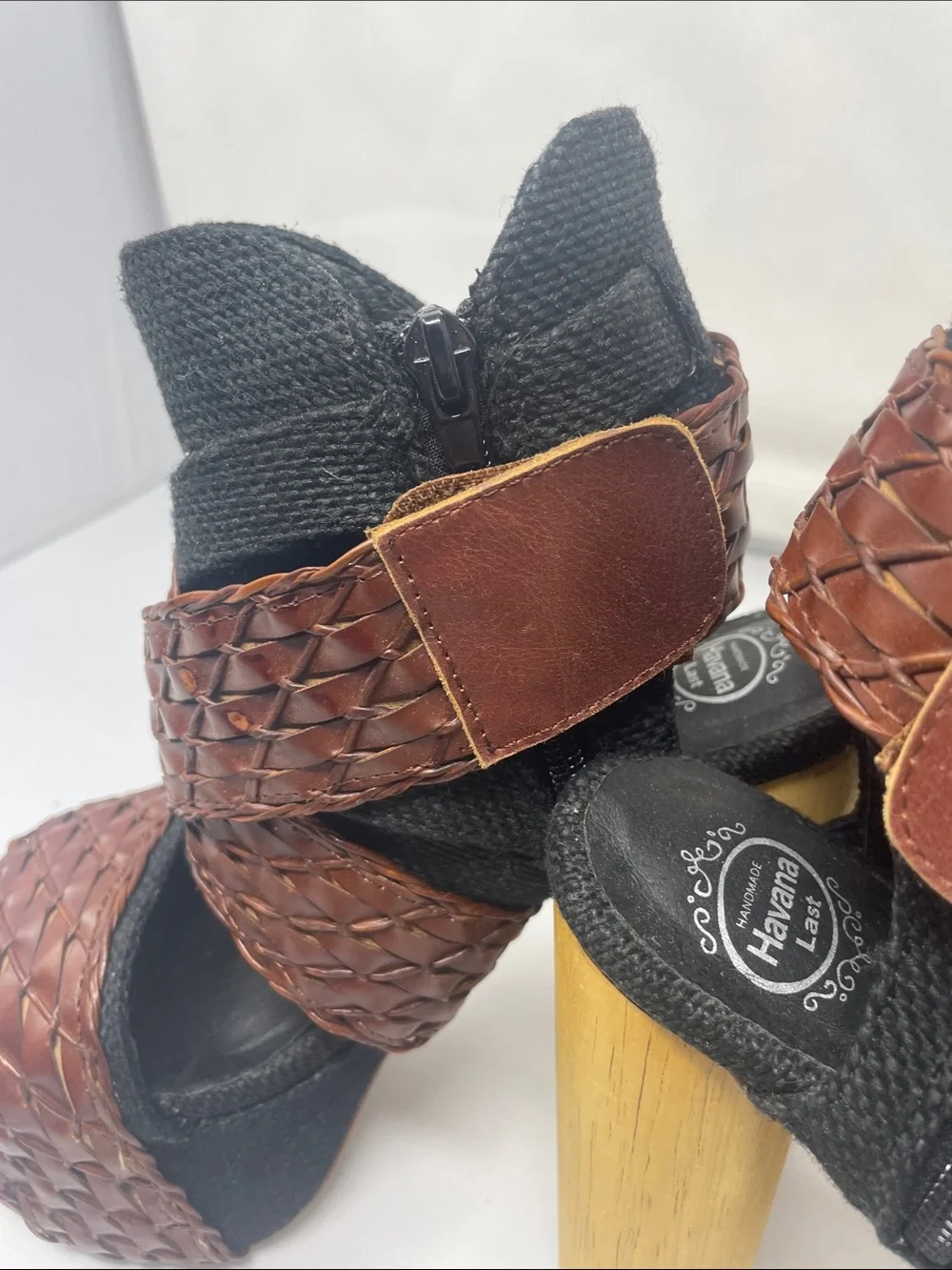 Jeffrey Campbell Handmade Havana Last Braided Brown Wrap Platform Wood Heels